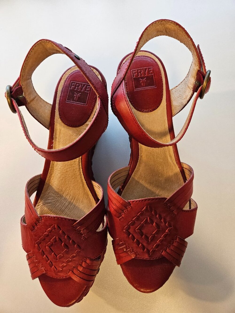Frye Wedge Sandal, Red Leather, size 8